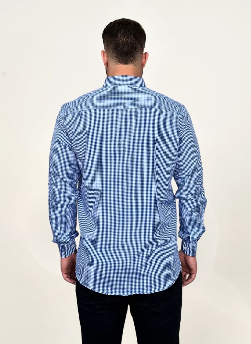 Camisa Social RL - Manga Longa Micro Xadrez Azul
