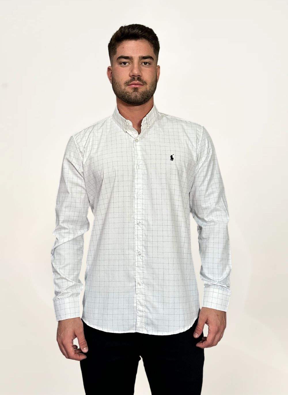 Camisa Social RL - Manga Longa Branca Listras